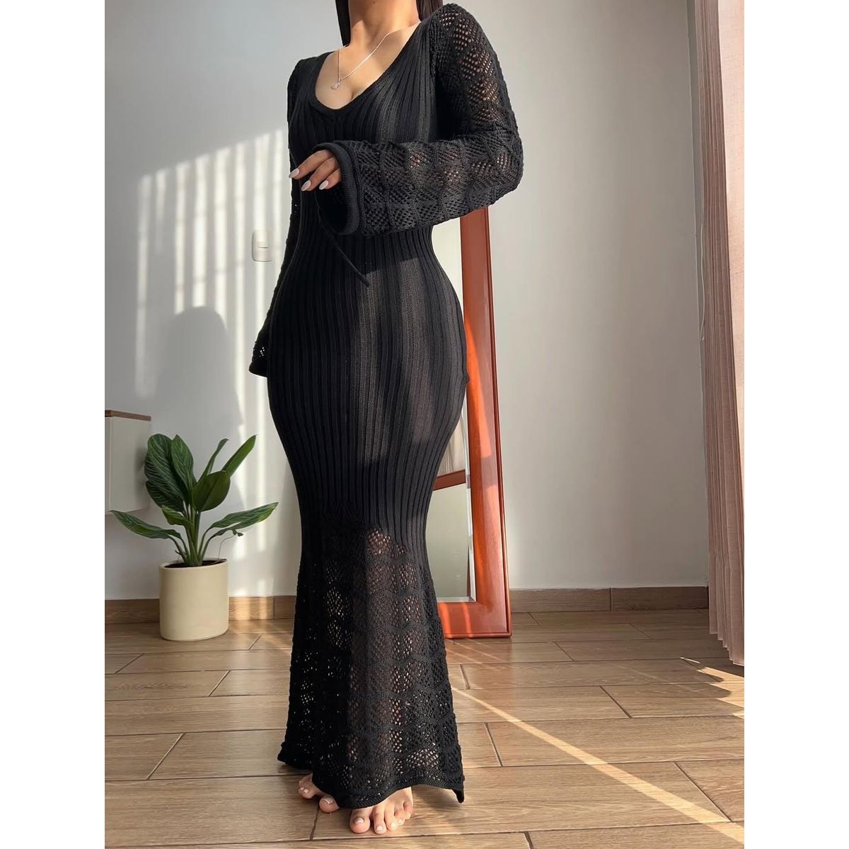 GENERICO - Vestido Largo Tejido Hilo Importado Manga Larga