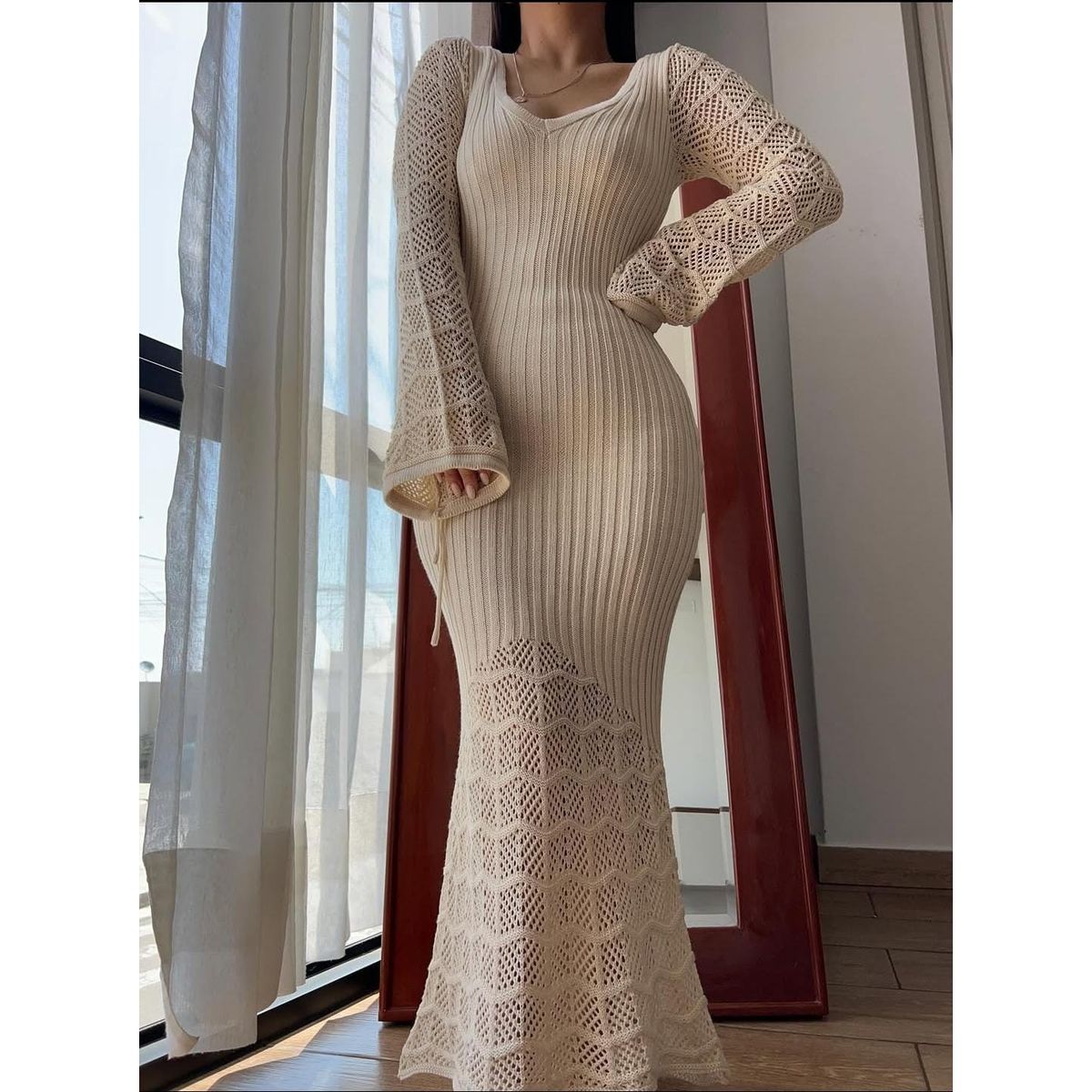 GENERICO - VESTIDO LARGO TEJIDO HILO IMPORTADO MANGA LARGA