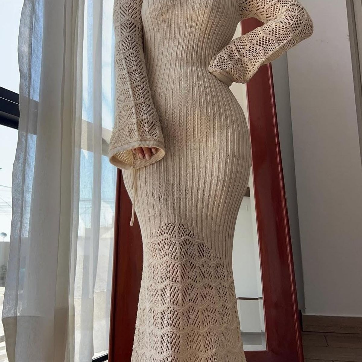 GENERICO - VESTIDO LARGO TEJIDO HILO IMPORTADO MANGA LARGA