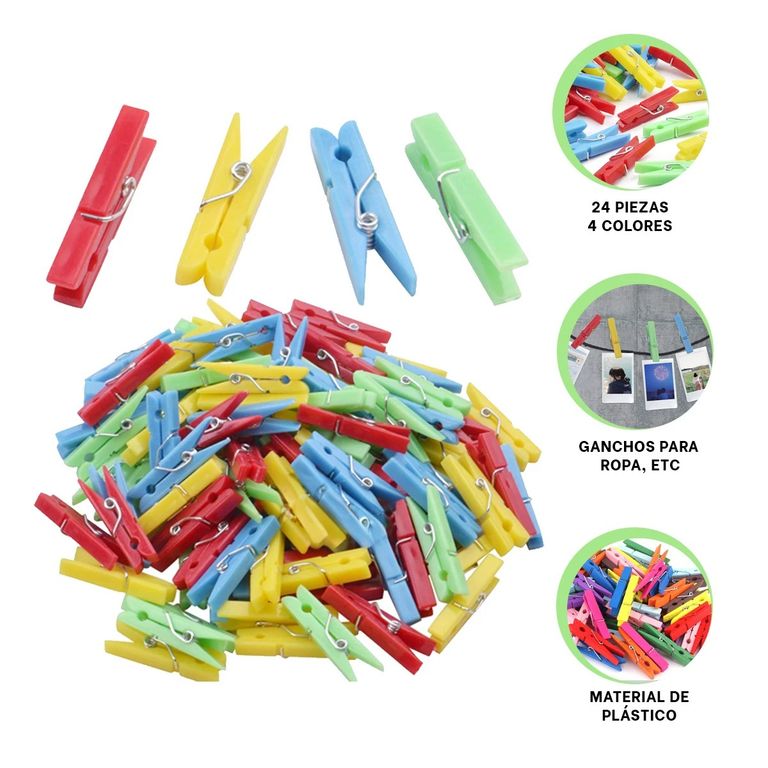 Ganchos para Ropa de Plástico Resistentes 24pcs Multicolor GENERICO ...