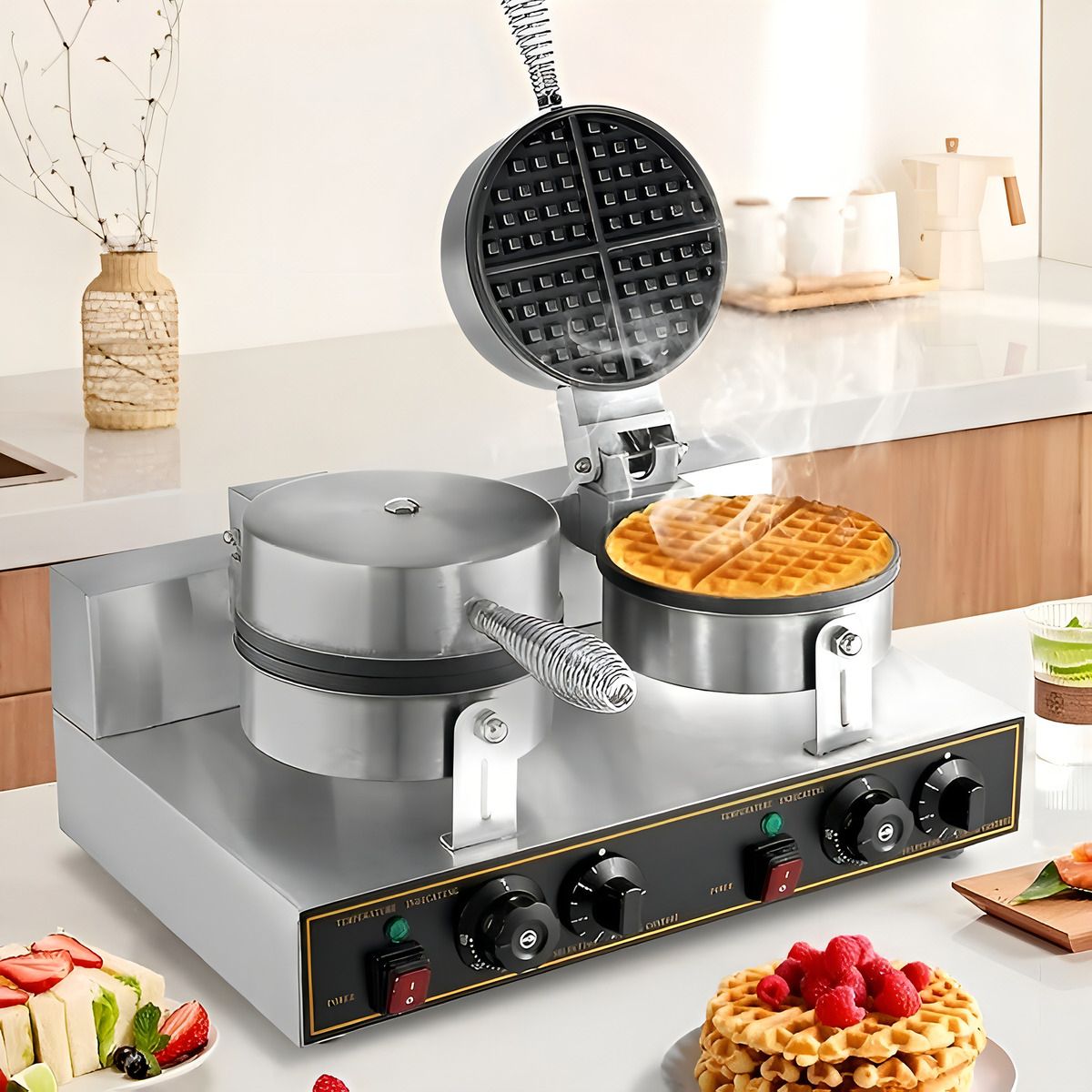 ANYHOGAR - Waflera Doble Maquina Para Waffles Waflera Grande 2400w