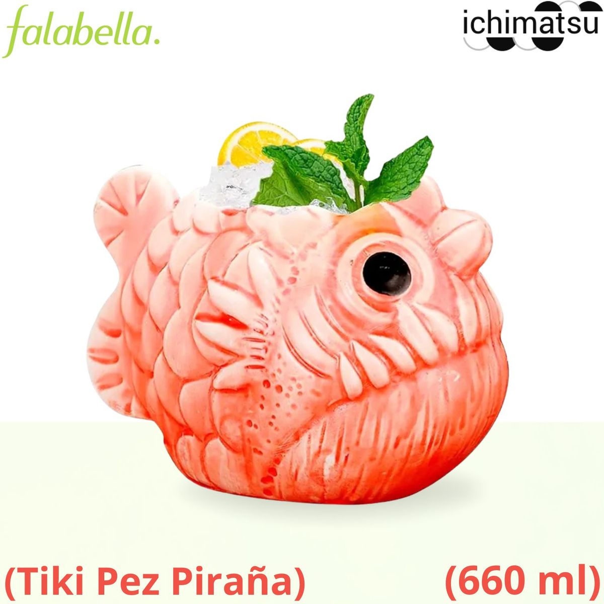 Ichimatsu - Vaso de cerámica Tiki Pez Piraña 660 ml.