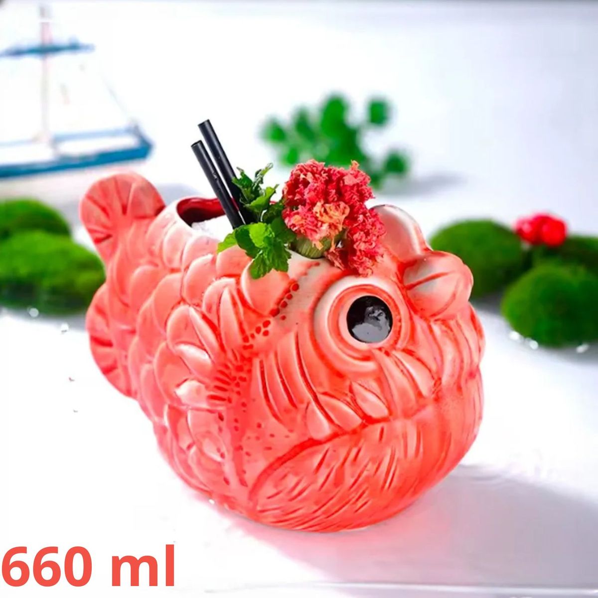 Ichimatsu - Vaso de cerámica Tiki Pez Piraña 660 ml.