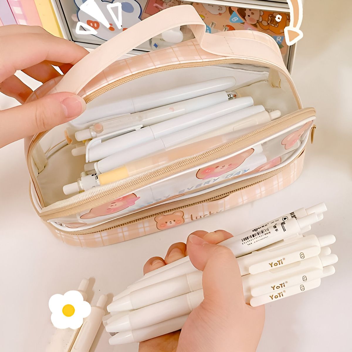 GENERICO - Cartuchera Neceser Doble Espaciosa Morada