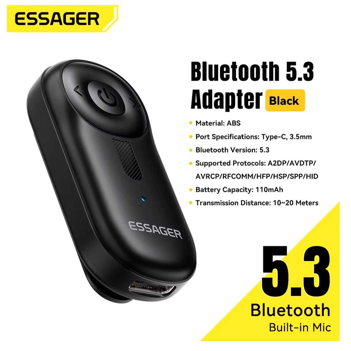 ESSAGER - Adaptador Bluetooth 5.3 conector Aux de 3.5mm essager