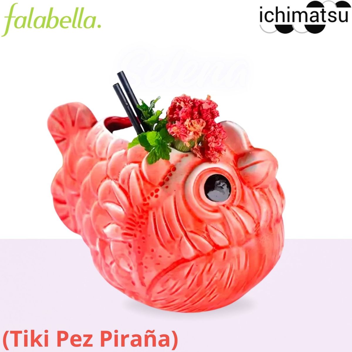 ICHIMATSU - Vaso de cerámica Tiki Pez Piraña 660 ml.