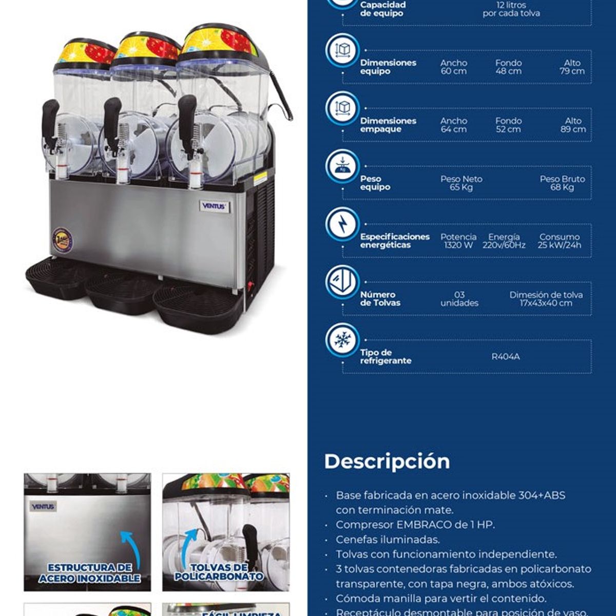 VENTUS - Cremoladera con 3 tolvas, VG-123 Ventus