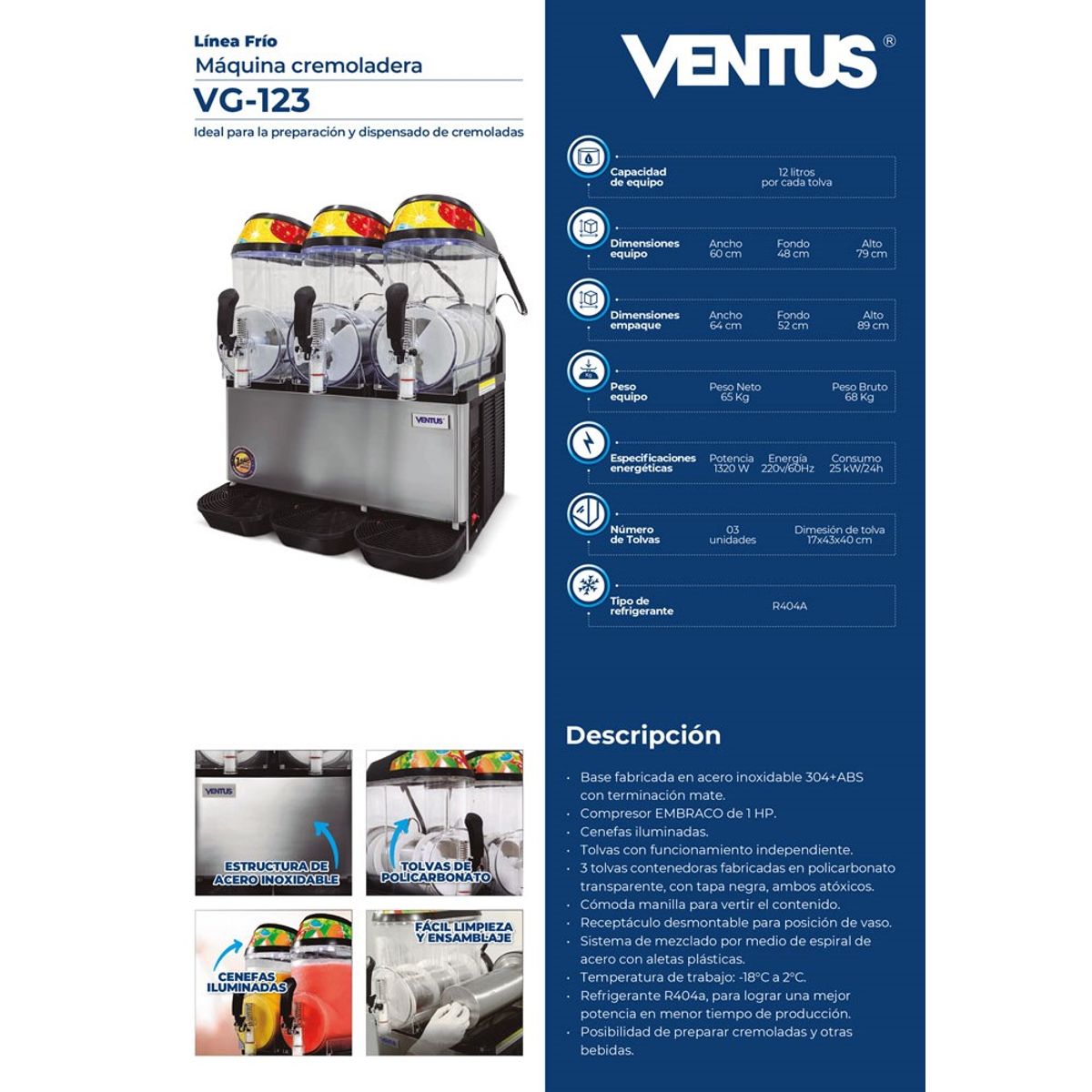 VENTUS - Cremoladera con 3 tolvas, VG-123 Ventus