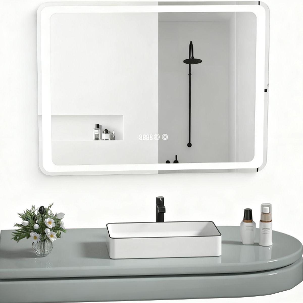 ANYHOGAR - Espejo Rectangular Led Con Touch Antiniebla 80x60 Cm