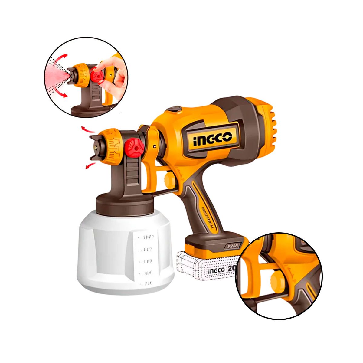 INGCO TOOLS - Pistola Pulverizadora Inalámbrica Sin Batería Sin Cargador