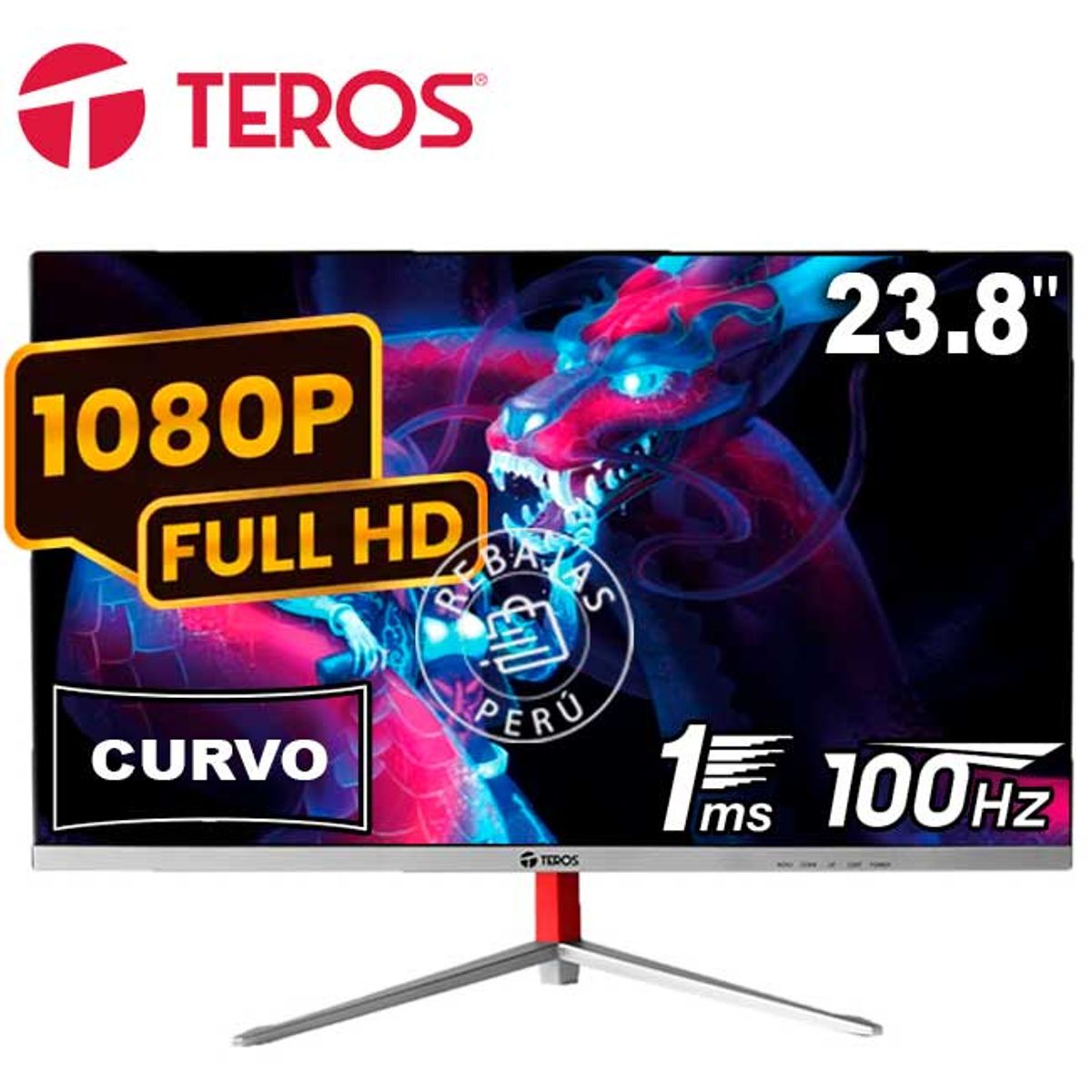 TEROS - Monitor Curvo TEROS TE-2402S 24″ FHD 100 Hz 1 ms HDMI VGA negro