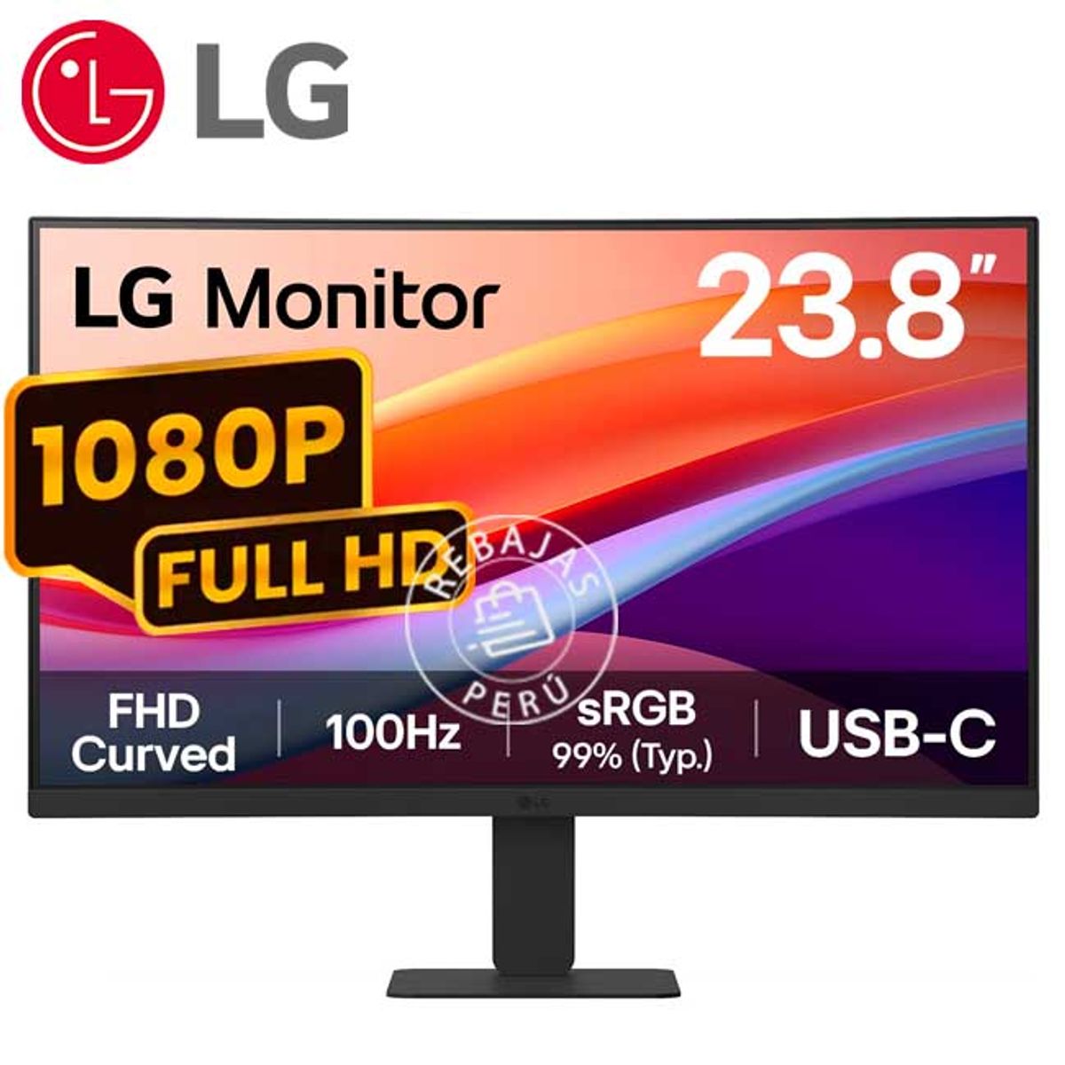 LG - Monitor LG 24U421A-B 24″ Curvo FHD 100 Hz USB-C HDMI Audio Out Negro