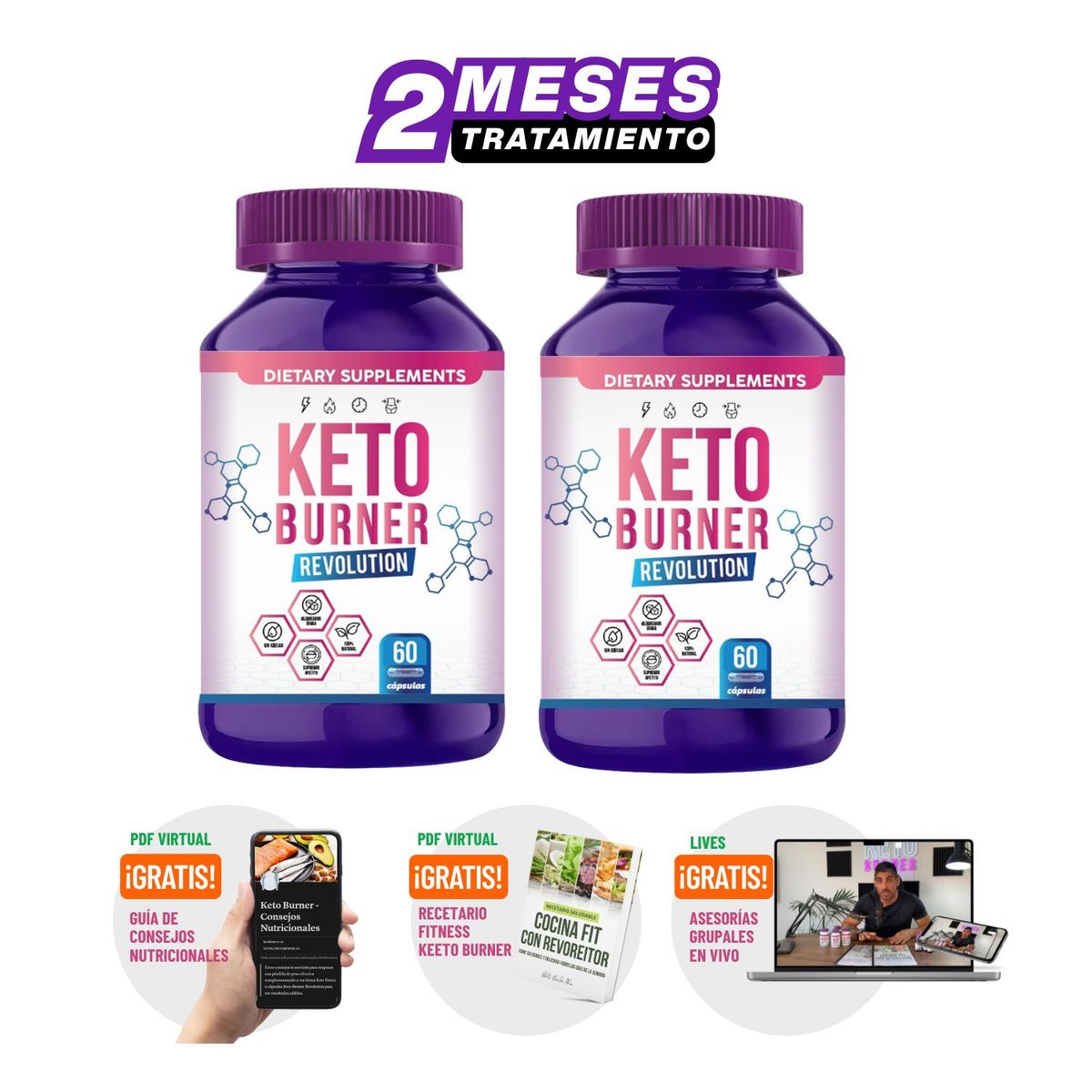 KETO CAPS - KETOBURNER /  KetoPROMO X2 Pack Verano + Asesorias + RecetarioFIT