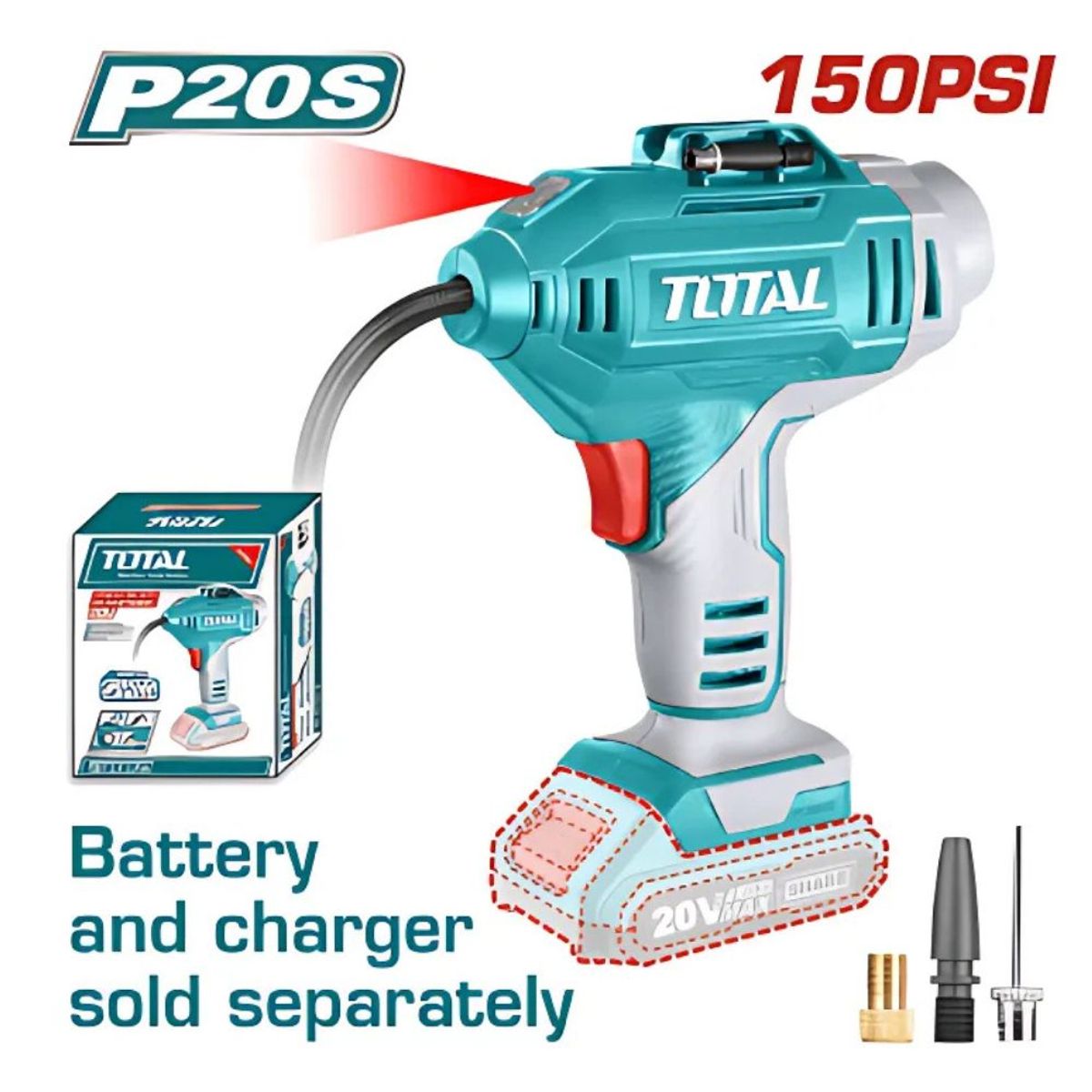 TOTAL TOOLS - Mini Compresora de Aire para Auto 20v LI-ION Total 150PSI - TACLI2018