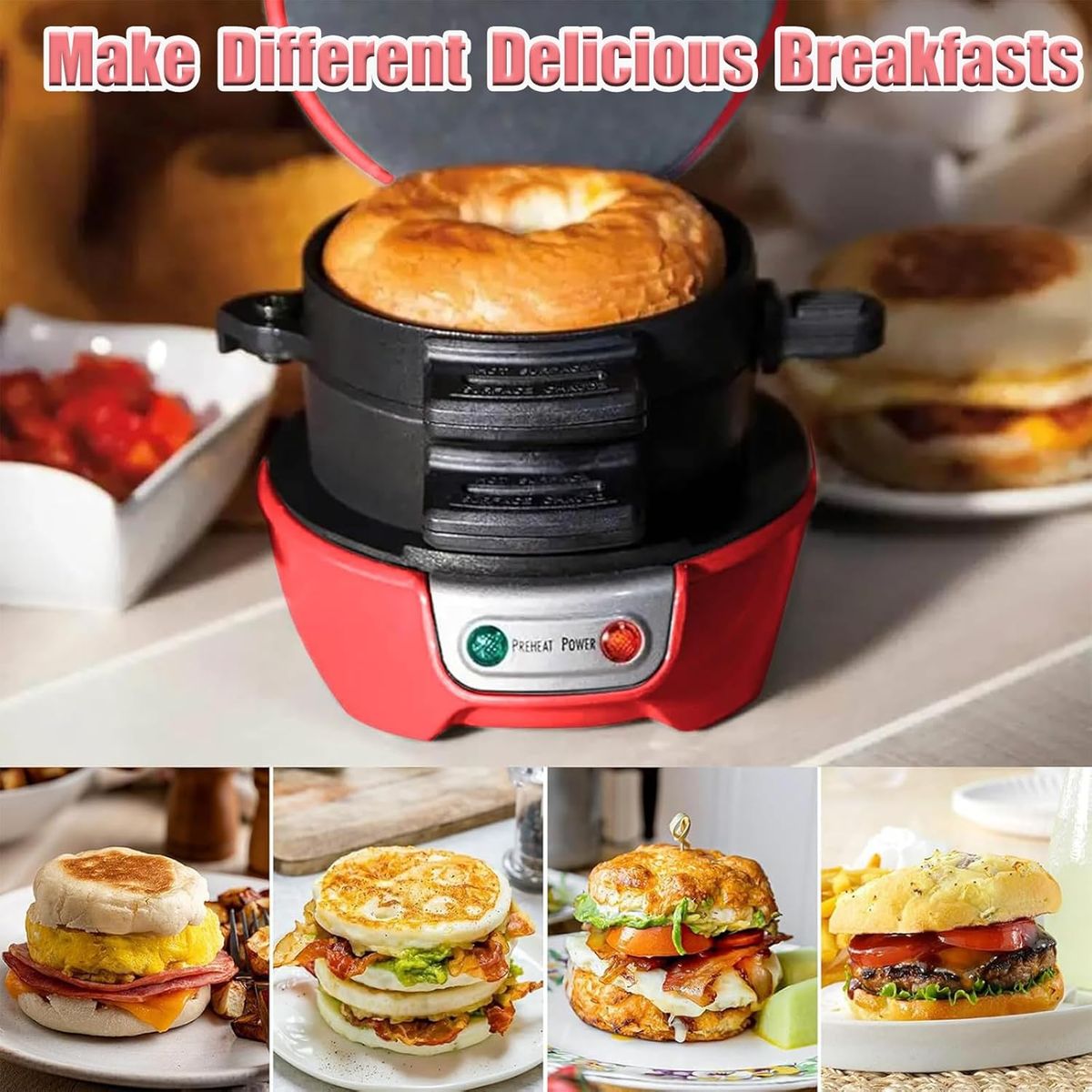 OEM - Máquina para Sandwichera Desayuno Freir Huevos Tostadora Burger Maker