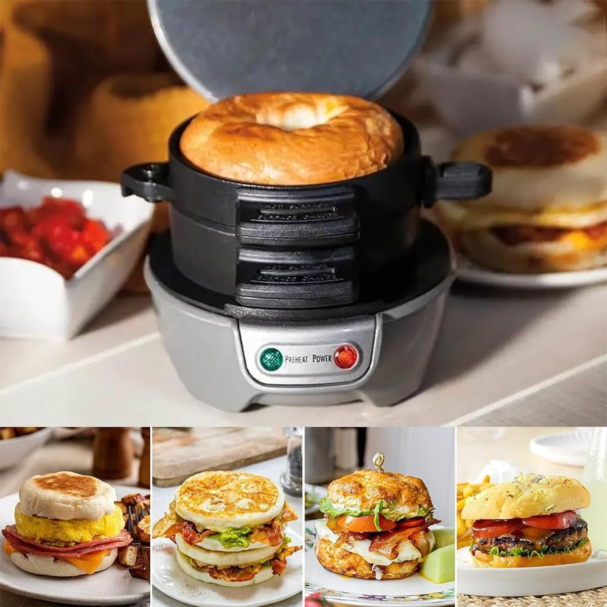 OEM - Máquina para Sandwichera Desayuno Freir Huevos Tostadora Burger Maker