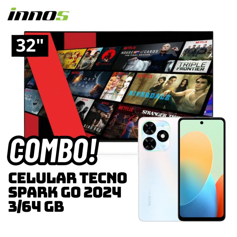 GENERICO - TELEVISOR INNOS 32 SMART TV ANDROID TV HD LED - S3201KU + CELULAR TECNO SPARK GO 2024 3/64 GB BLANCO