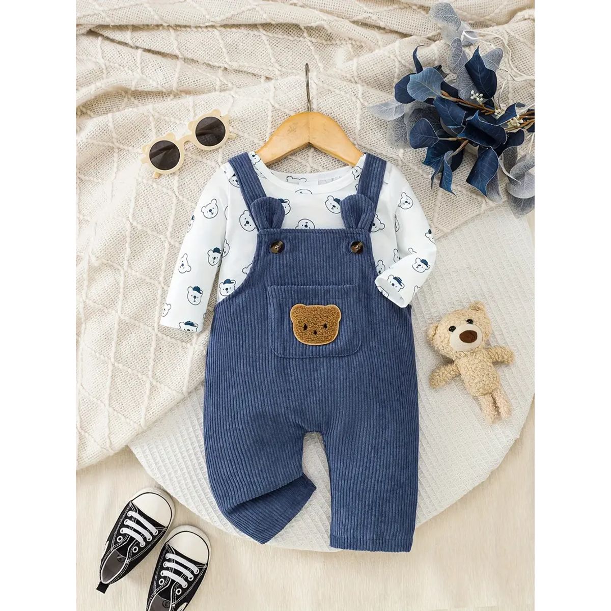 GENERICO - Conjunto de 2 piezas overol y polo manga larga para bebés