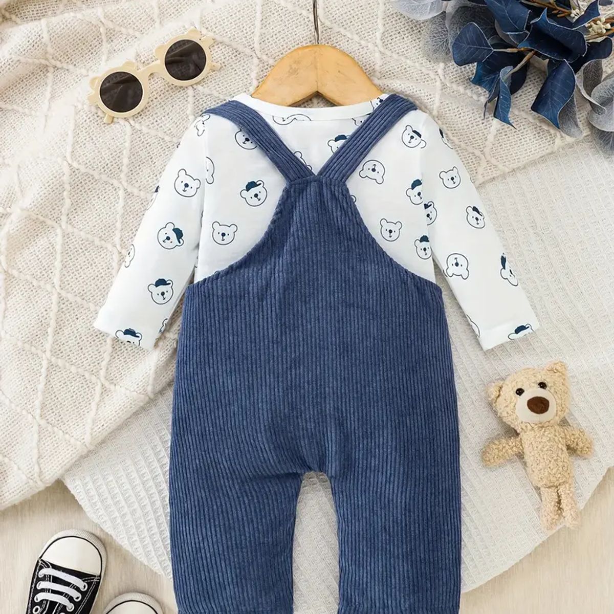 GENERICO - Conjunto de 2 piezas overol y polo manga larga para bebés