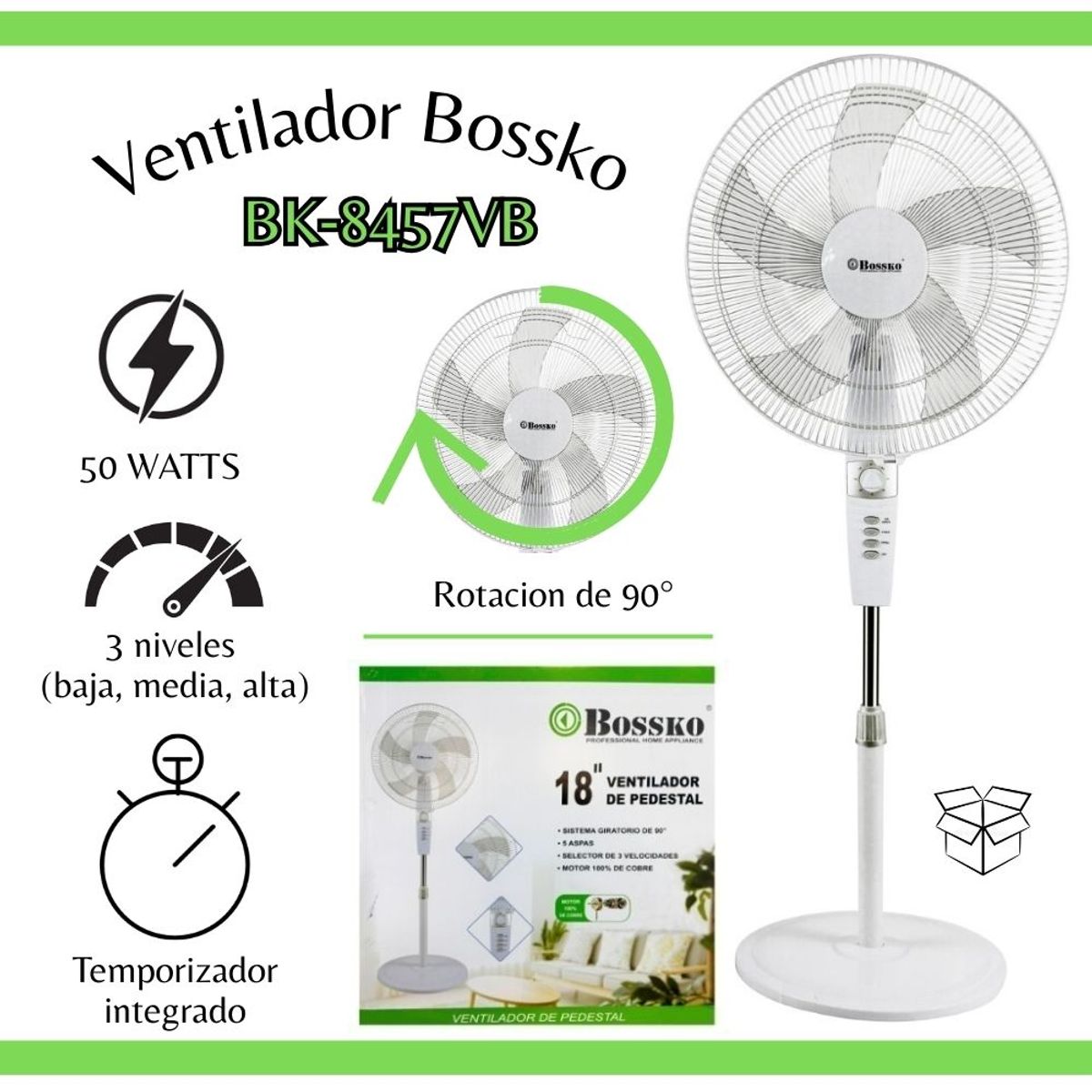 BOSSKO - Ventilador Bossko Pedestal 18″ con Temporizador - BK-8457VB