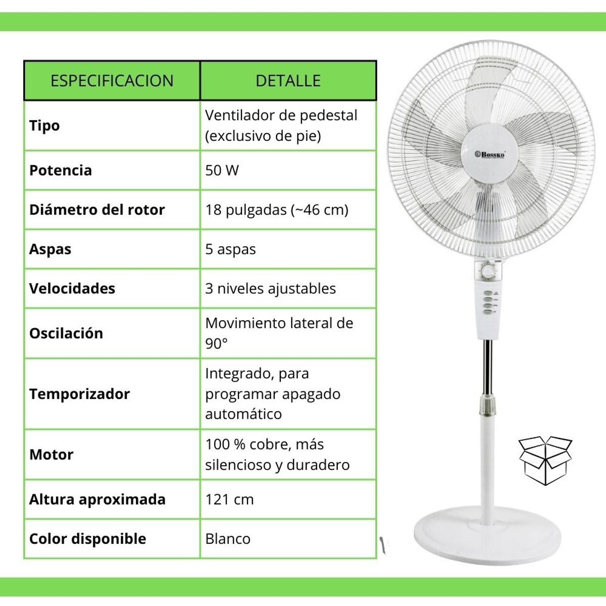 BOSSKO - Ventilador Bossko Pedestal 18″ con Temporizador - BK-8457VB
