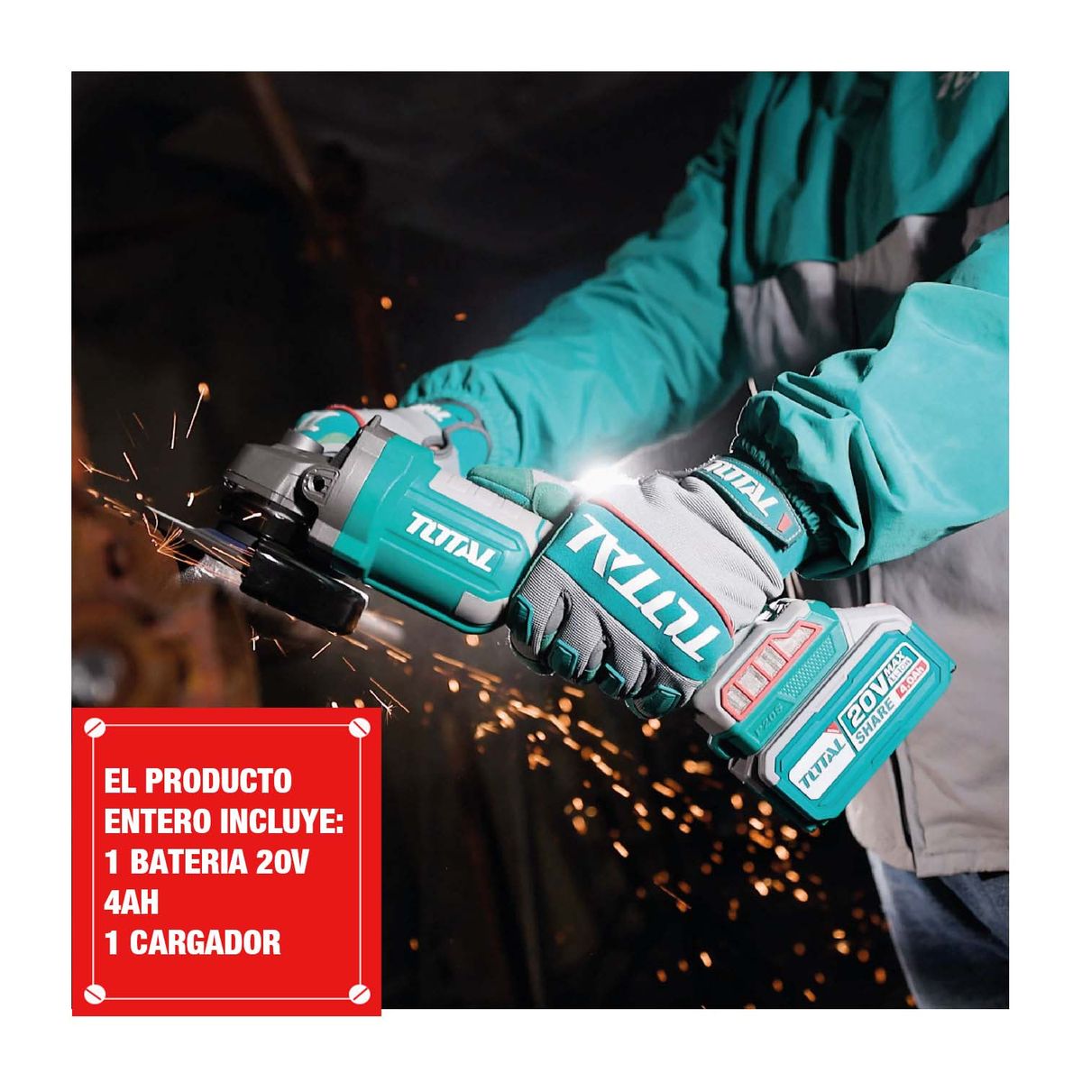 TOTAL TOOLS - AMOLADORA ESMERIL ANGULAR INALÁMBRICO 20V + 10 DISCOS TOTAL