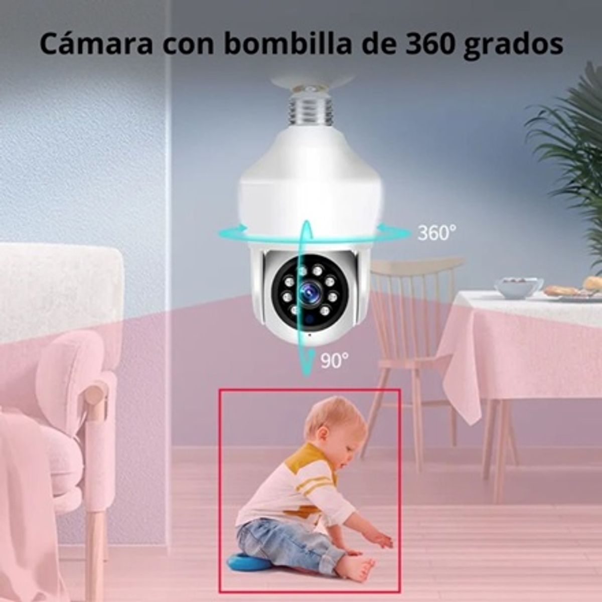 SEISA - Foco Cámara IP 3M WiFi con Bombilla 360º Pantalla Dual y Alarma SEISA IPC-D211