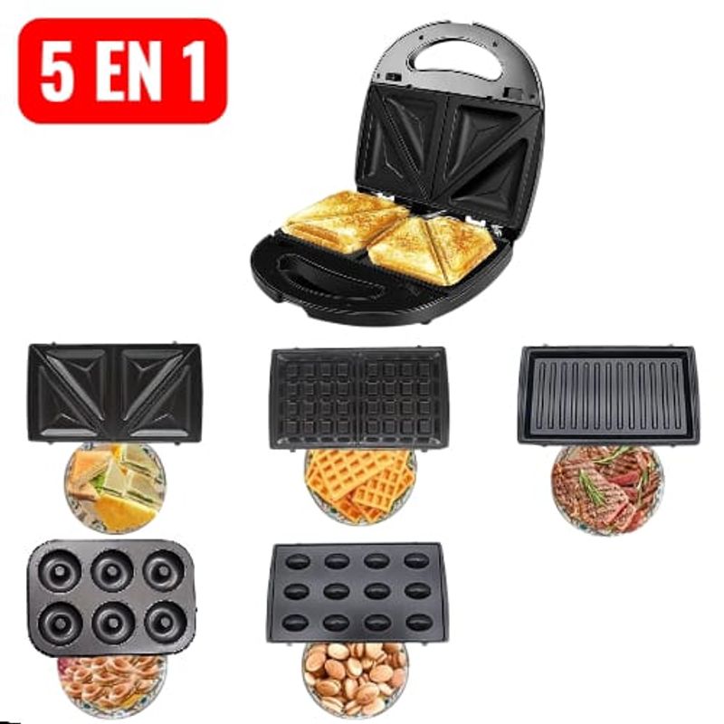 OEM - 5 en 1 Maquina para hacer Sandwich Donas Nuts Parrilla Wafle Electrica