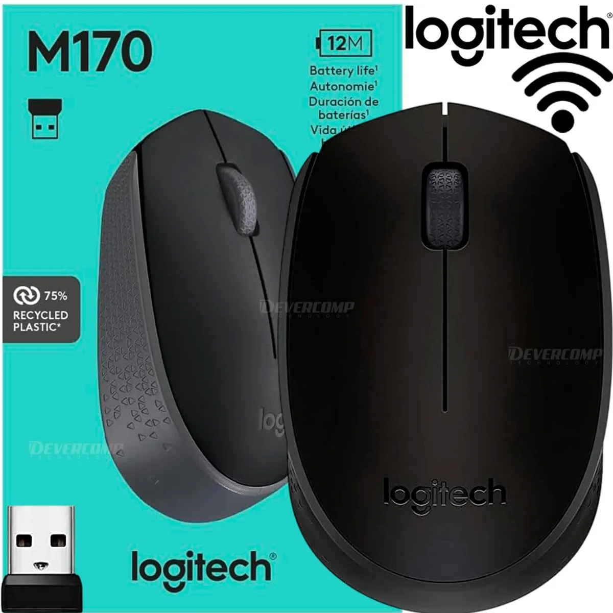 LOGITECH - Mouse Inalámbrico Logitech M170 USB 2.4GHz 1000 DPI Negro