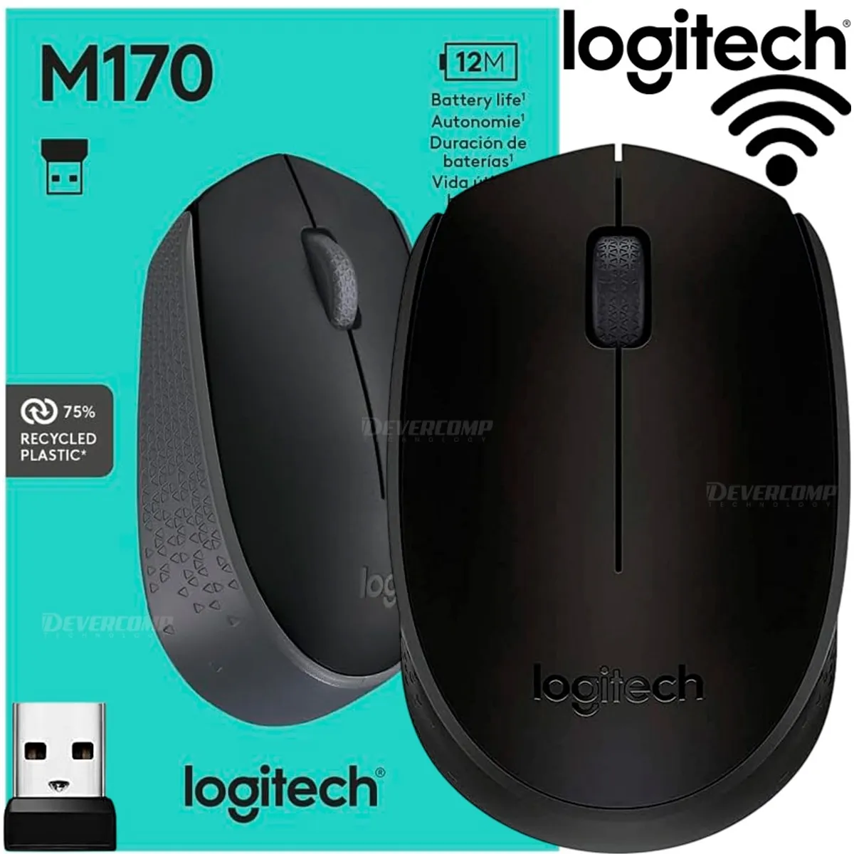 LOGITECH - Mouse Inalámbrico Logitech M170 USB 2.4GHz 1000 DPI Negro