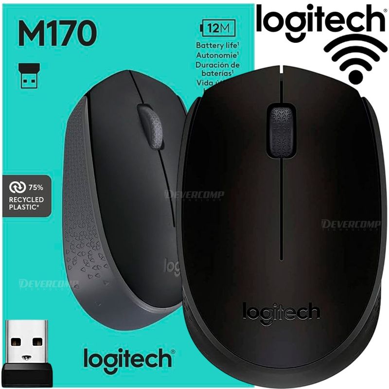 LOGITECH - Mouse Inalámbrico Logitech M170 USB 2.4GHz 1000 DPI Negro