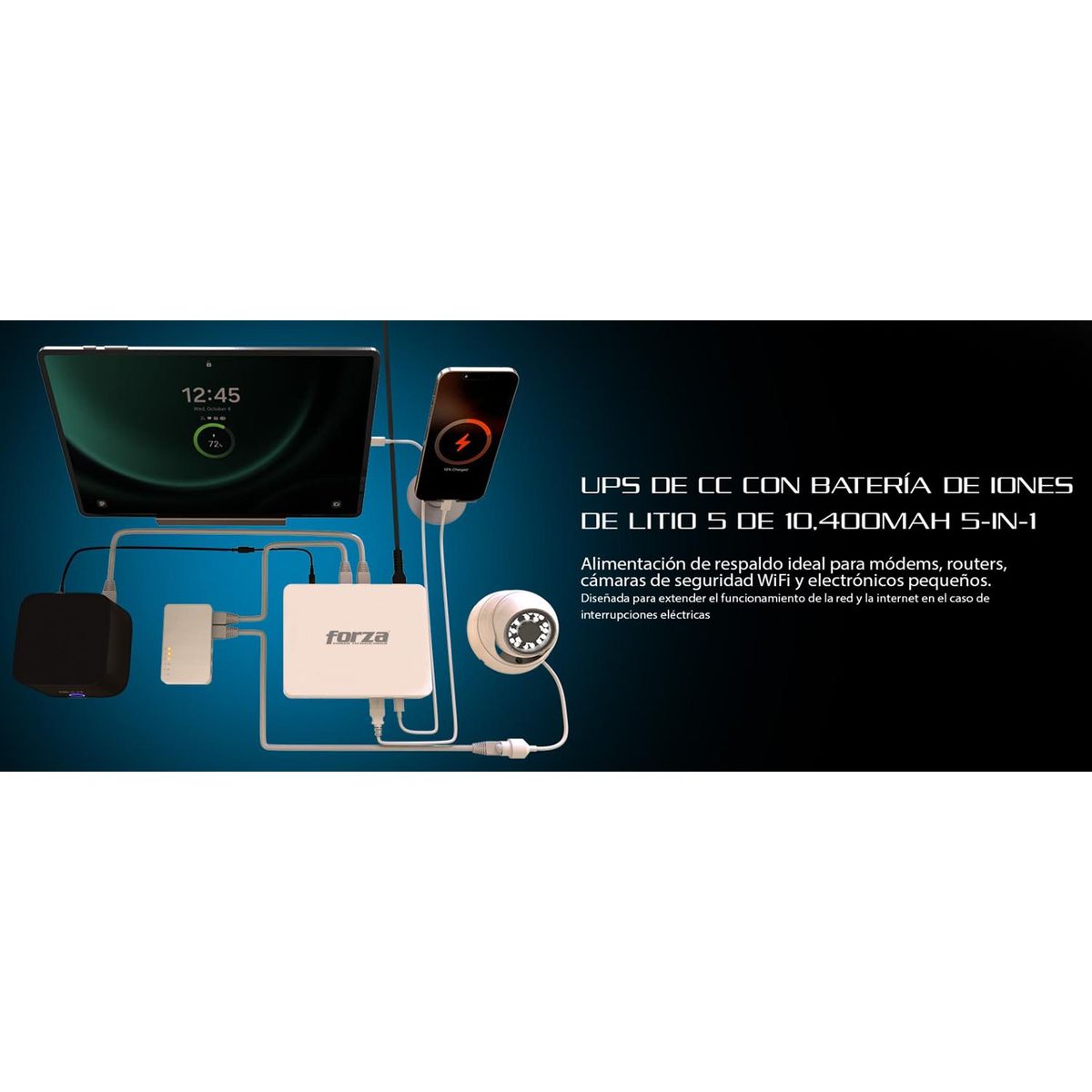 FORZA - Mini UPS Portátil DC-350USBP Forza 35W Salidas CC POE USB-AC Batería