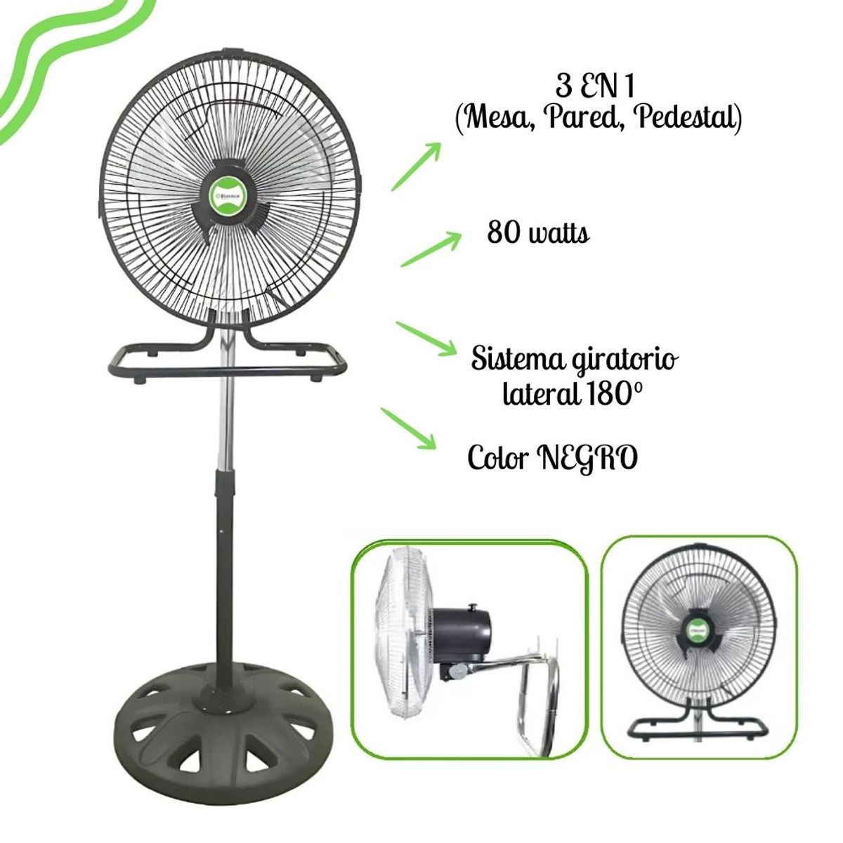 BOSSKO - Ventilador Bossko de 12" 3 en 1 - BK-8312VP – NEGRO