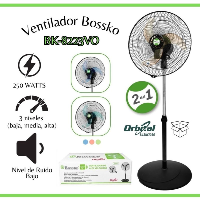 BOSSKO - Ventilador Bossko Orbital 16" 2en1 5 helices Acrilicos-BK-8223VO