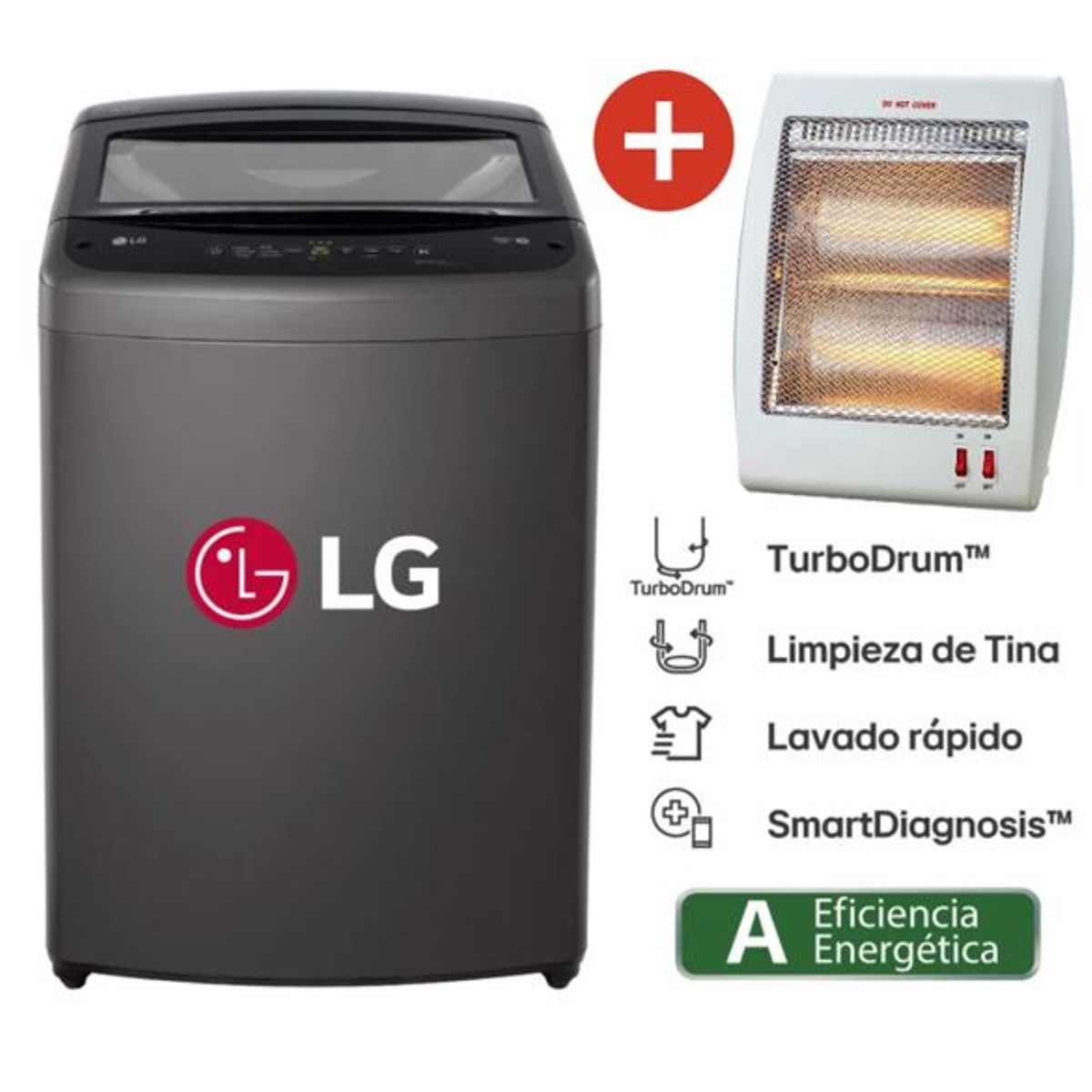 LG - Lavadora WT19BVTB 19 Kg Turbodrum Carga Superior Negro Claro LG+CALEFACTOR