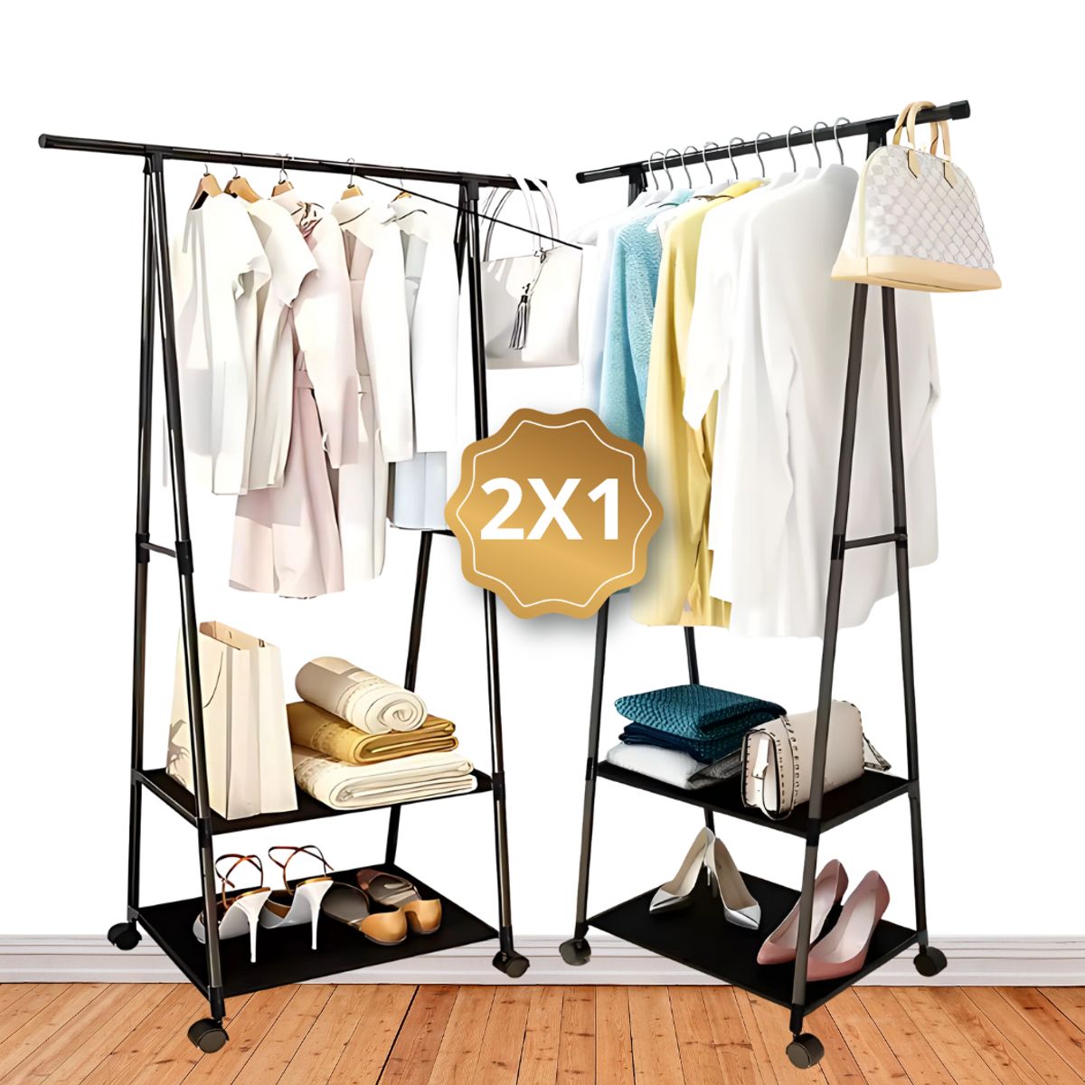 SM - 2 DE ESTANTES DE ORGANIZADOR DE ROPA CON RUEDAS NEGRO