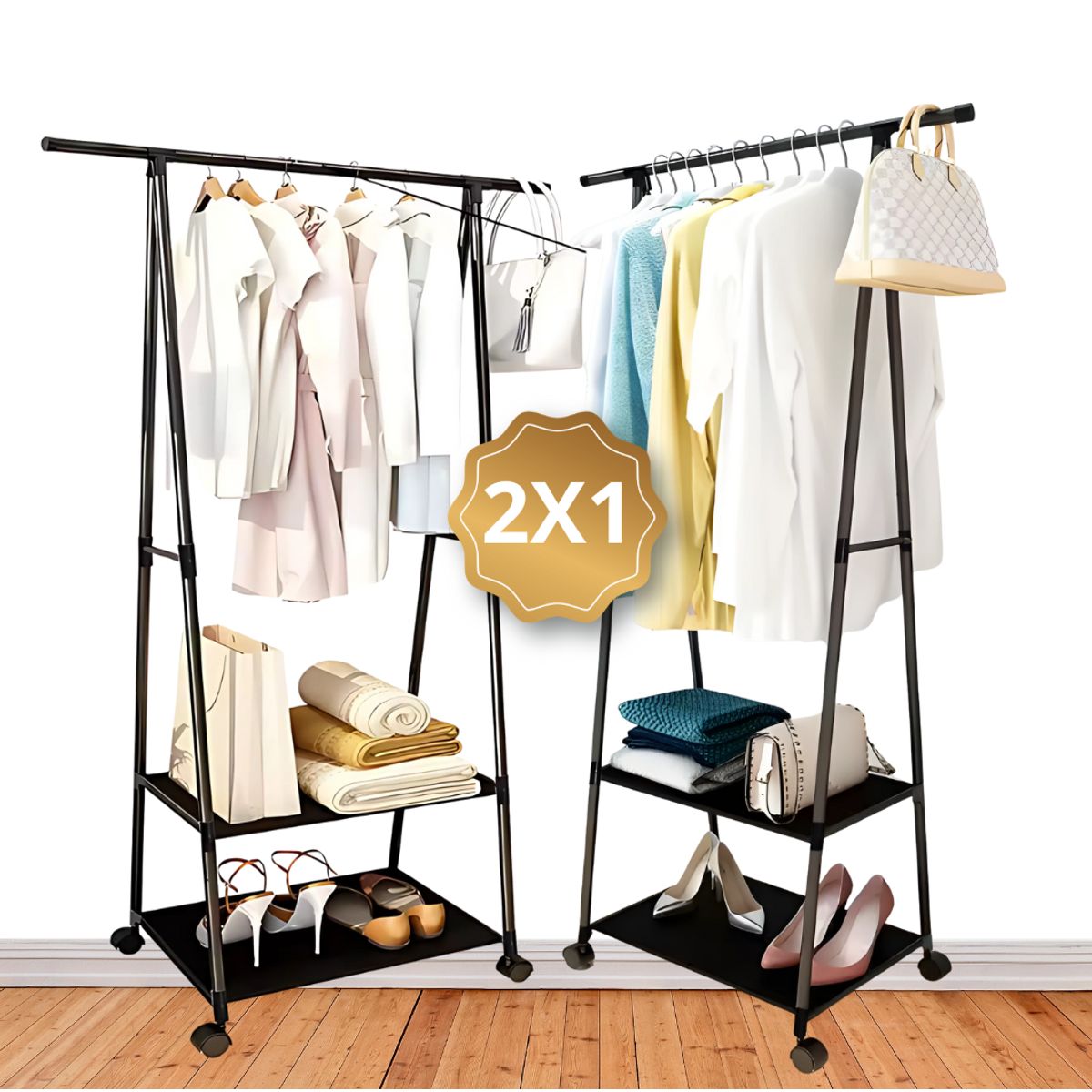 SM - 2 DE ESTANTES DE ORGANIZADOR DE ROPA CON RUEDAS NEGRO