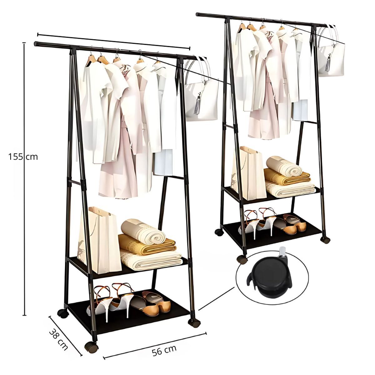 SM - 2 DE ESTANTES DE ORGANIZADOR DE ROPA CON RUEDAS NEGRO