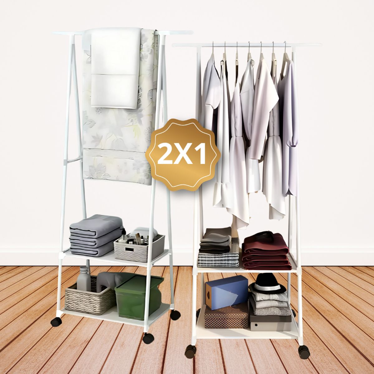 SM - 2 DE ESTANTES DE ORGANIZADOR DE ROPA CON RUEDAS BLANCO