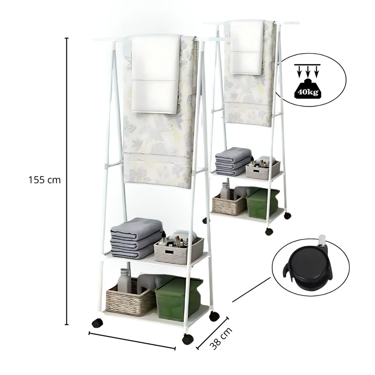 SM - 2 DE ESTANTES DE ORGANIZADOR DE ROPA CON RUEDAS BLANCO