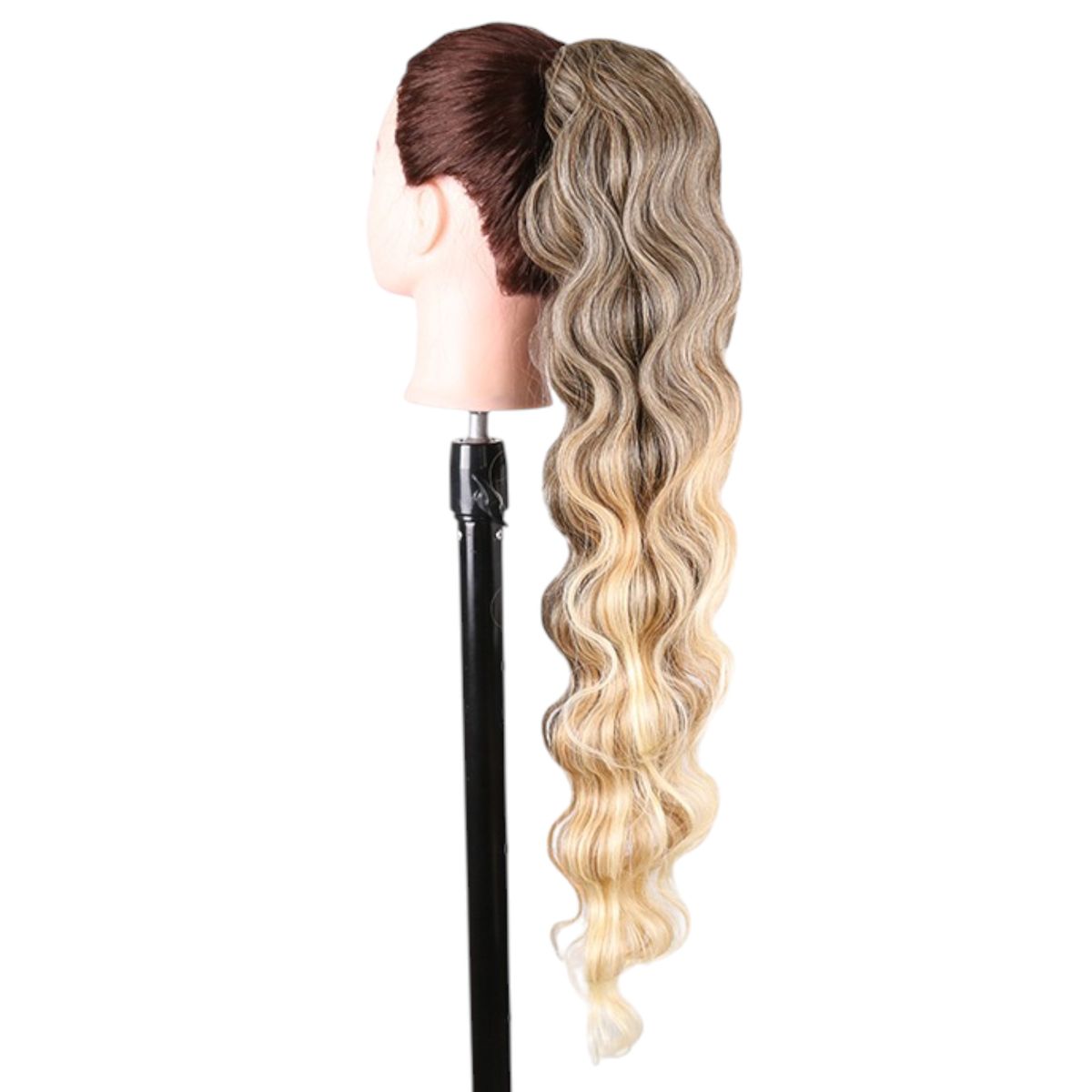 GENERICO - EXTENSIONES DE COLA DE FIBRA FUTURA ONDAS HOLLYWOOD DE 71CM DE LARGO Y 160GR CON 2 CLIP Y LIGA AJUSTABLE - RUBIO CENIZO CLARO DORADO BALAYAGE