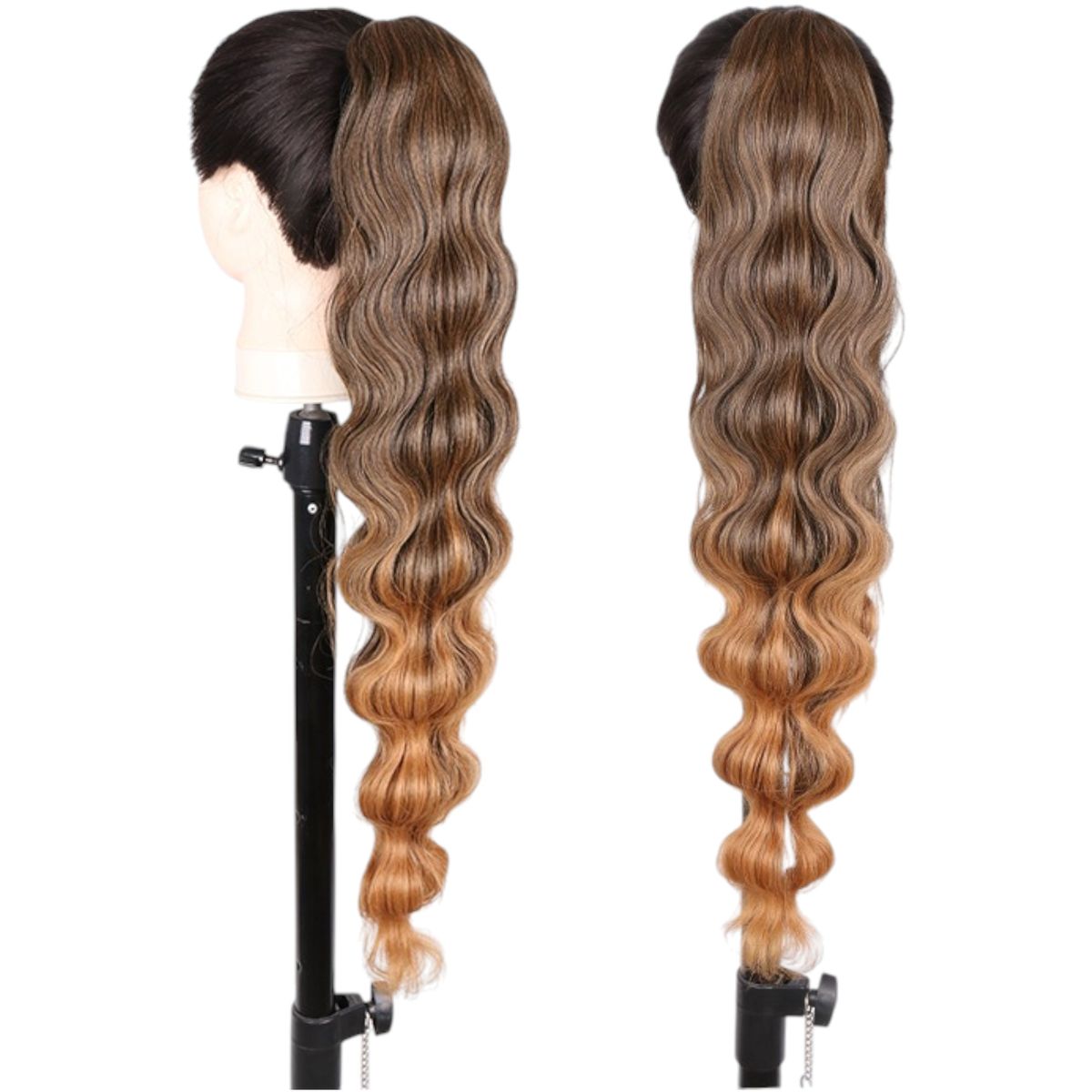 GENERICO - EXTENSIONES DE COLA DE FIBRA FUTURA ONDAS HOLLYWOOD DE 71CM DE LARGO Y 160GR CON 2 CLIP Y LIGA AJUSTABLE - MIEL BALAYAGE COBRIZO