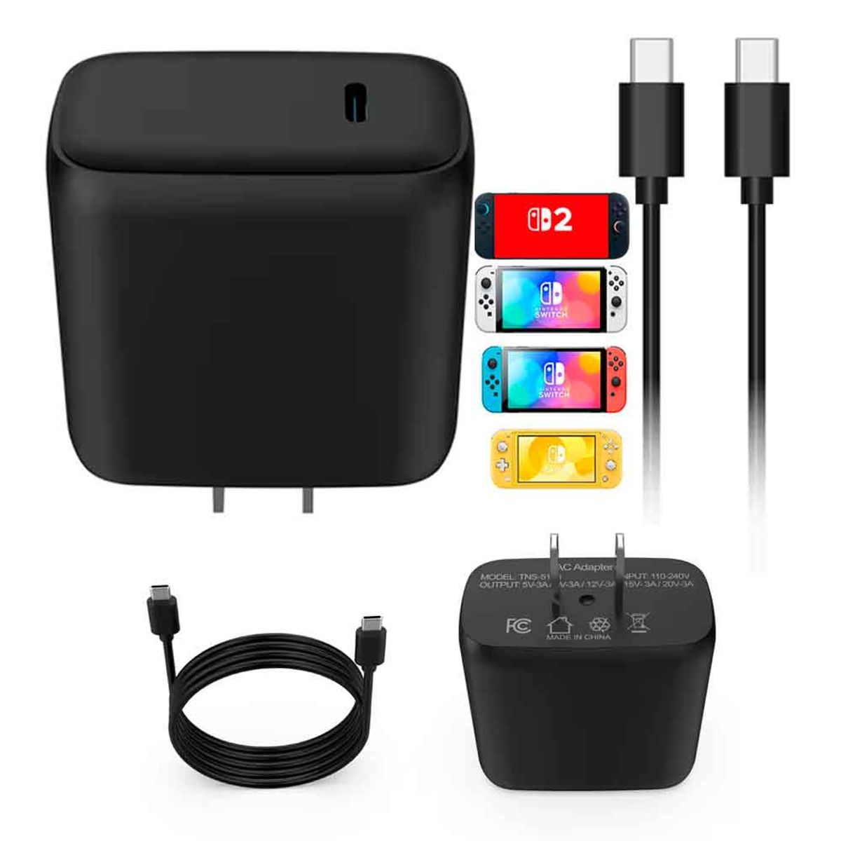 VARIOS - Cargador para Nintendo Switch 2 Oled Clásico AC Adaptador Compatible