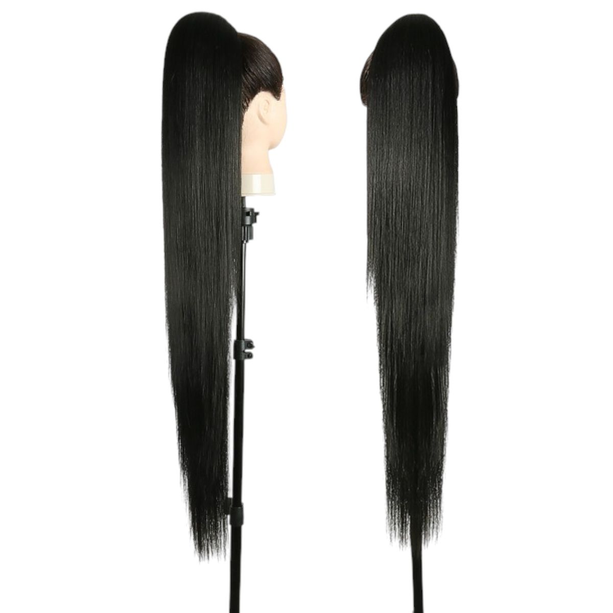 GENERICO - EXTENSIONES DE COLA DE FIBRA FUTURA LISOS BRAZILEROS DE 90CM DE LARGO Y 160GR CON 2 CLIP Y LIGA AJUSTABLE - NEGRO