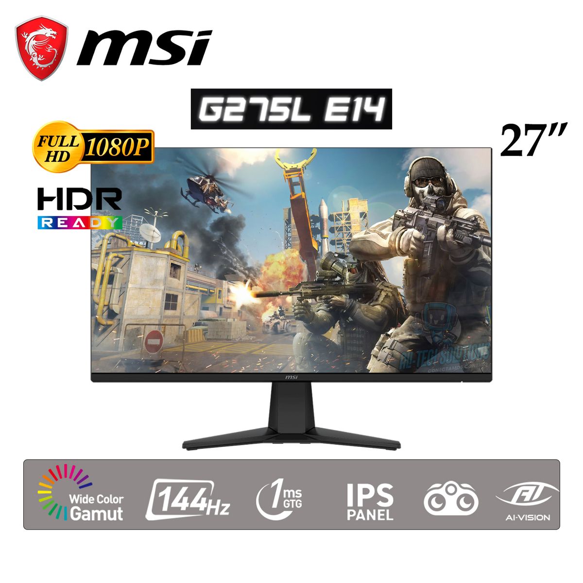 MSI - MONITOR GAMER MSI G275L E14 FHD 27"  IPS 144Hz 1ms HDR
