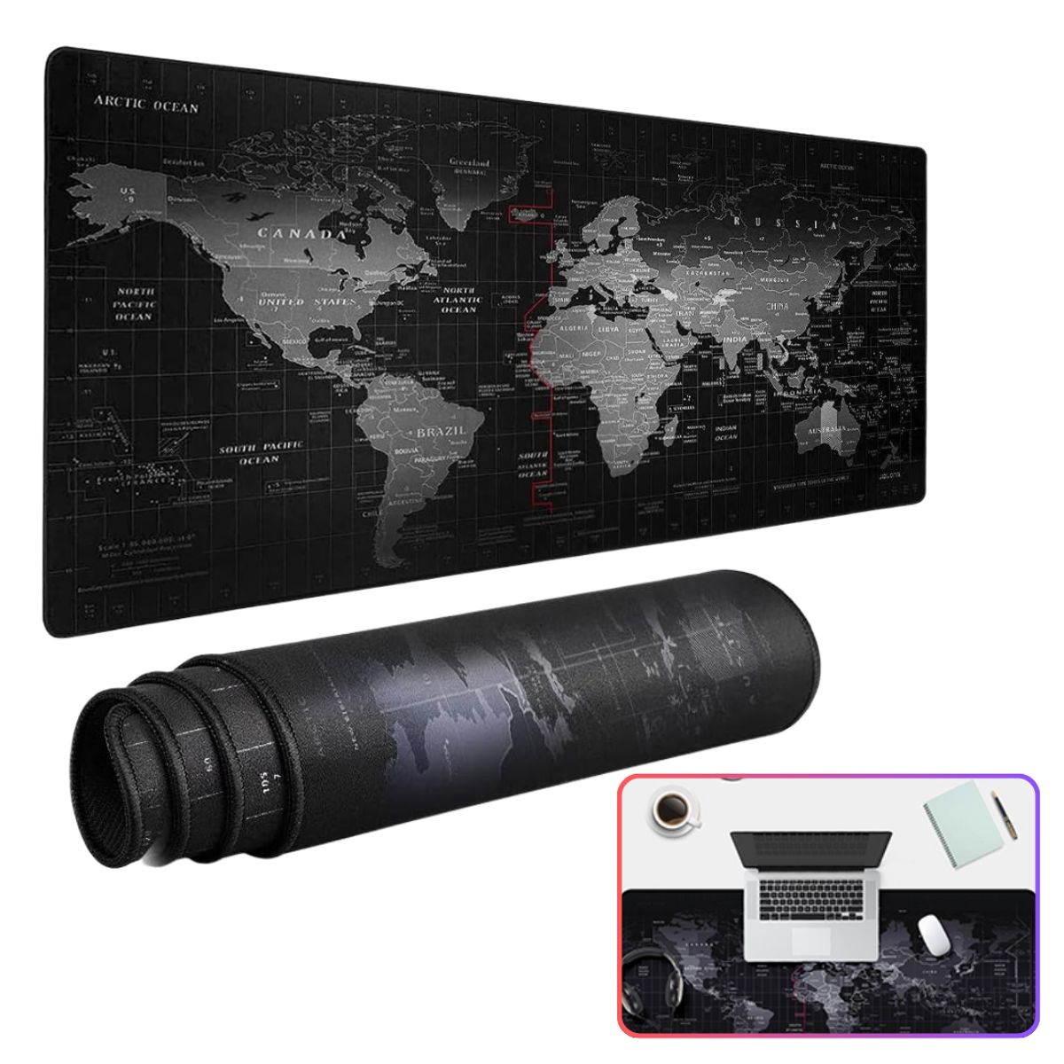 SEISA - Pad Mouse Gamer XL 80×30 CM Mapamundi Alfombrilla Antideslizante Gamer