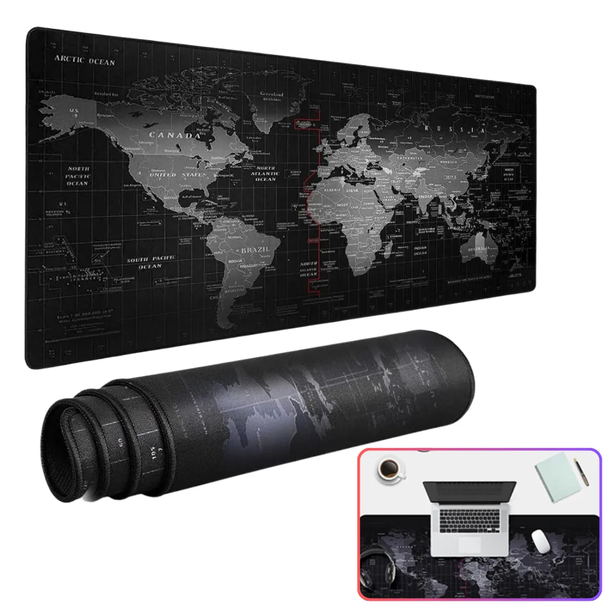 SEISA - Pad Mouse Gamer XL 80×30 CM Mapamundi Alfombrilla Antideslizante Gamer