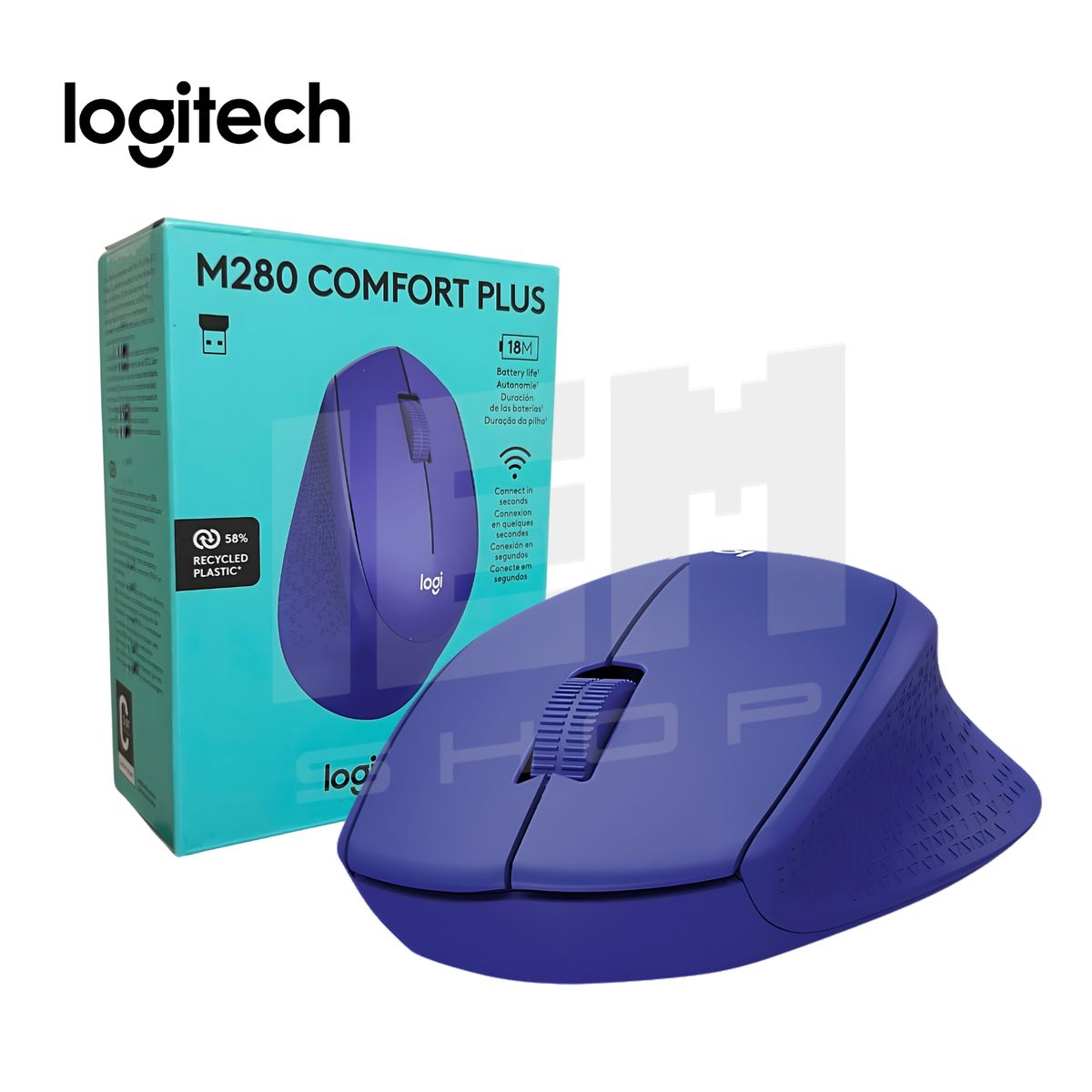 LOGITECH - Mouse Logitech M280 Wireless Azul Ergonómico Y Conexión Inalámbrica, Ideal Para Oficina Y