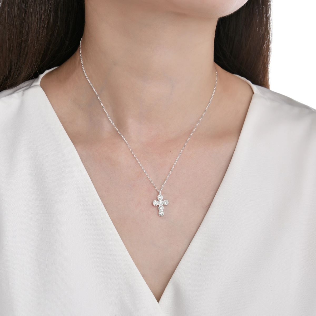 SANTORAL - Collar Cruz Brillos - Plata