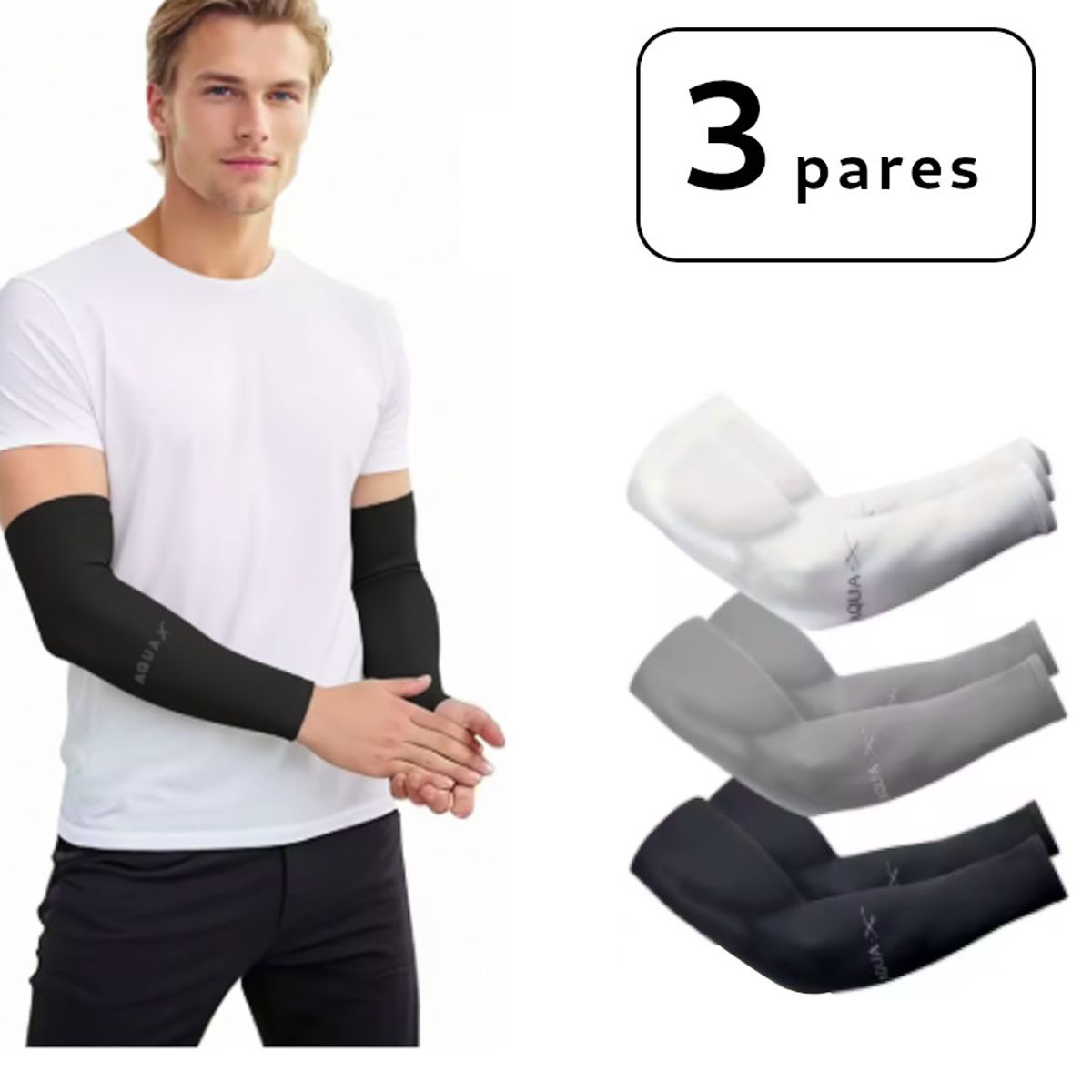 GENERICO - Set 3 Pares Manga Deportiva Brazo Mujer UV Moto Ciclismo Voley AQUAX®